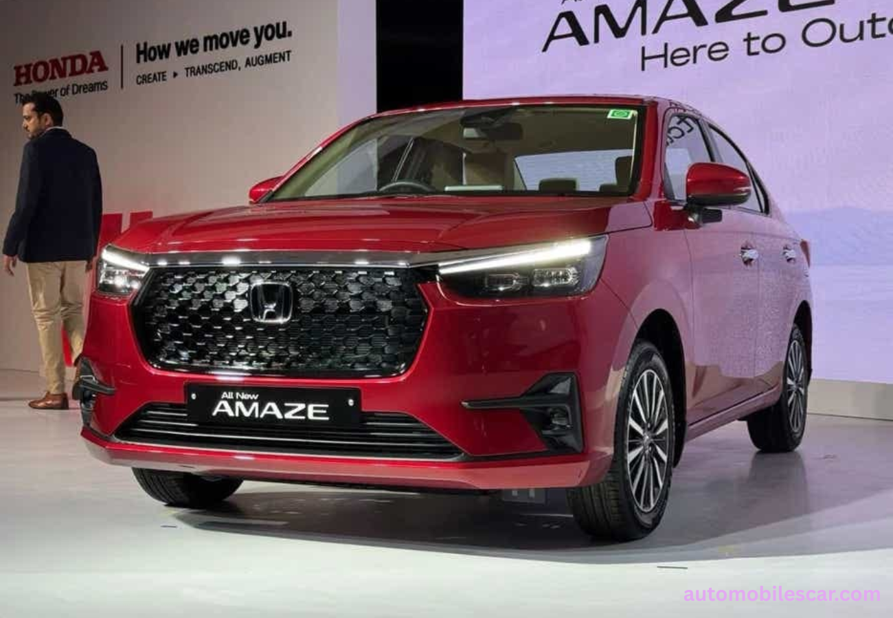 Honda Amaze 2026 का फ्रंट लुक LED हेडलाइट और नई ग्रिल डिजाइन के साथ
