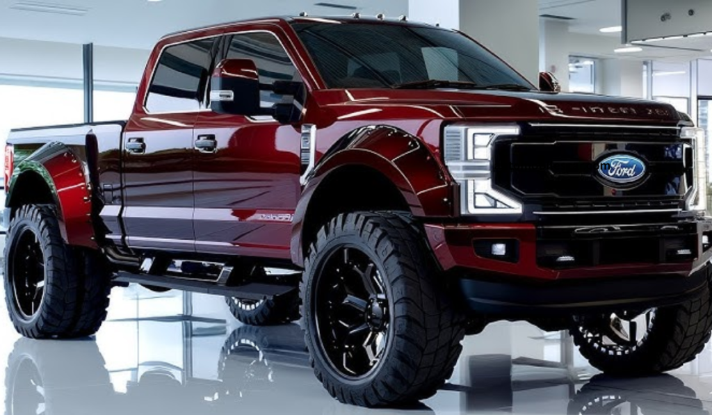 साइड प्रोफाइल में दिखाई देता Ford F-750, मजबूत चेसिस और बड़ा बॉडी फ्रेम